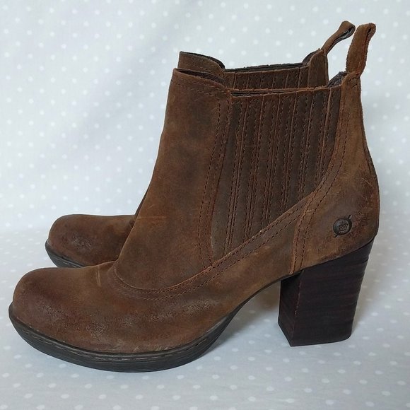 Born Brown Distressed Suede Western Inspired Stacked Heel Pull On Ankle Boots - Picture 2 of 11